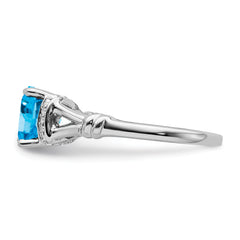 14k White Gold Blue Topaz and Diamond Ring