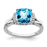 14k White Gold Blue Topaz and Diamond Ring