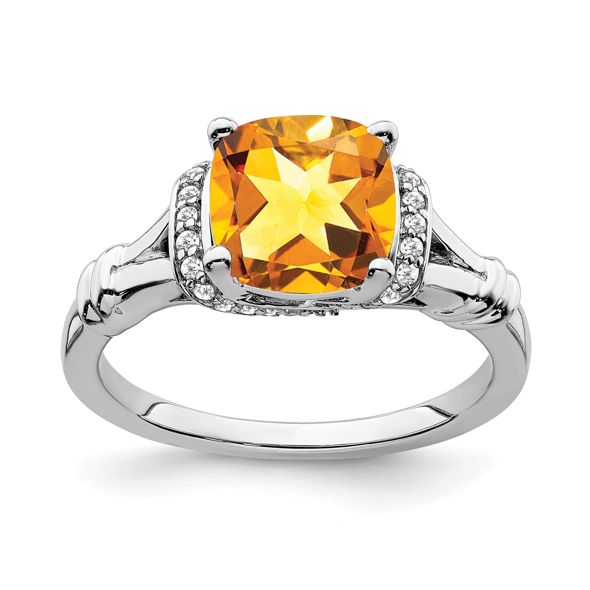 14k White Gold Citrine and Diamond Ring