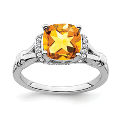 14k White Gold Citrine and Diamond Ring
