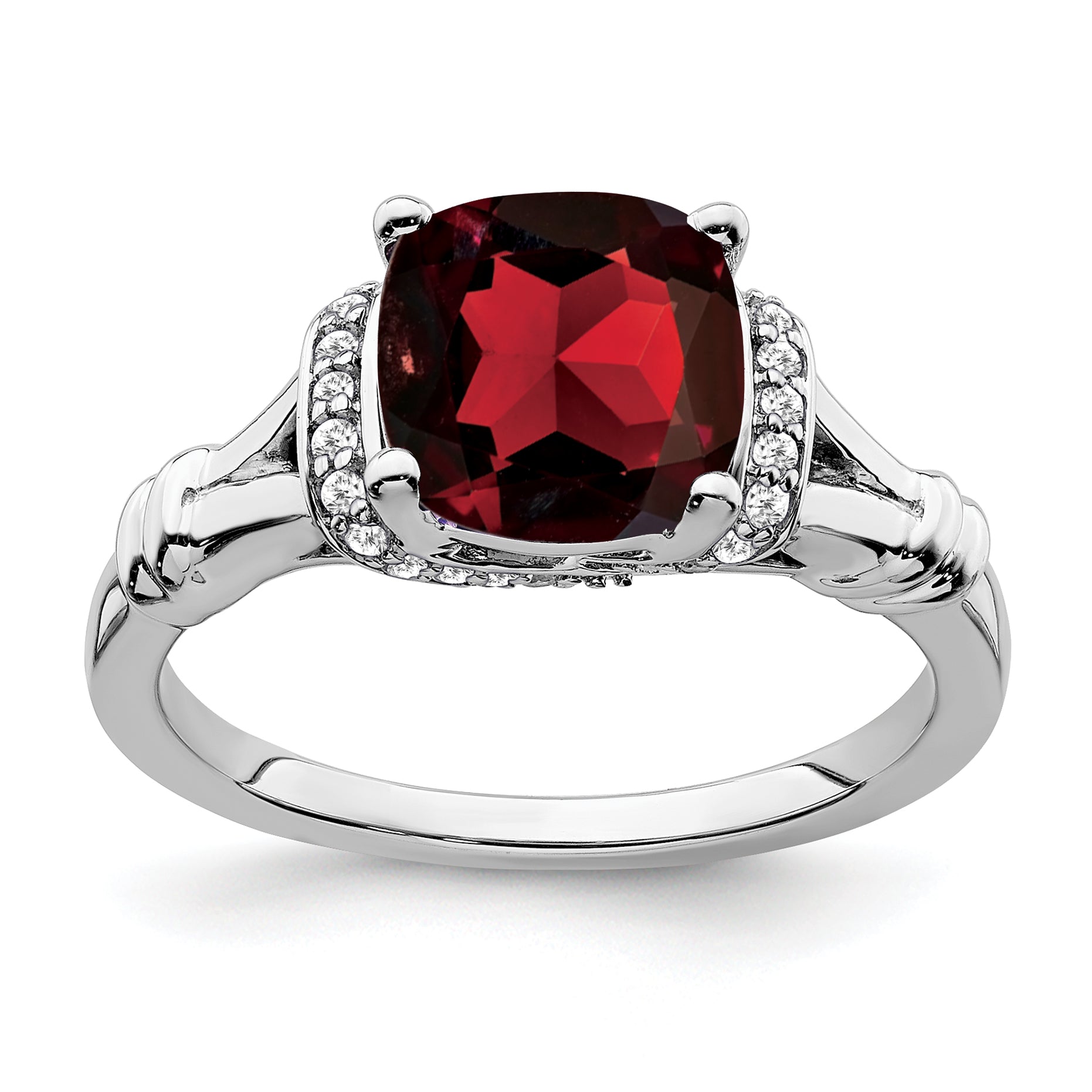 14k White Gold Garnet and Diamond Ring