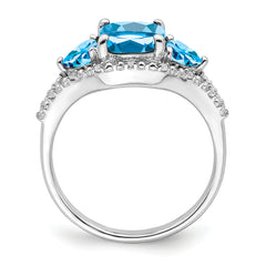 14k White Gold Blue Topaz and Diamond Ring