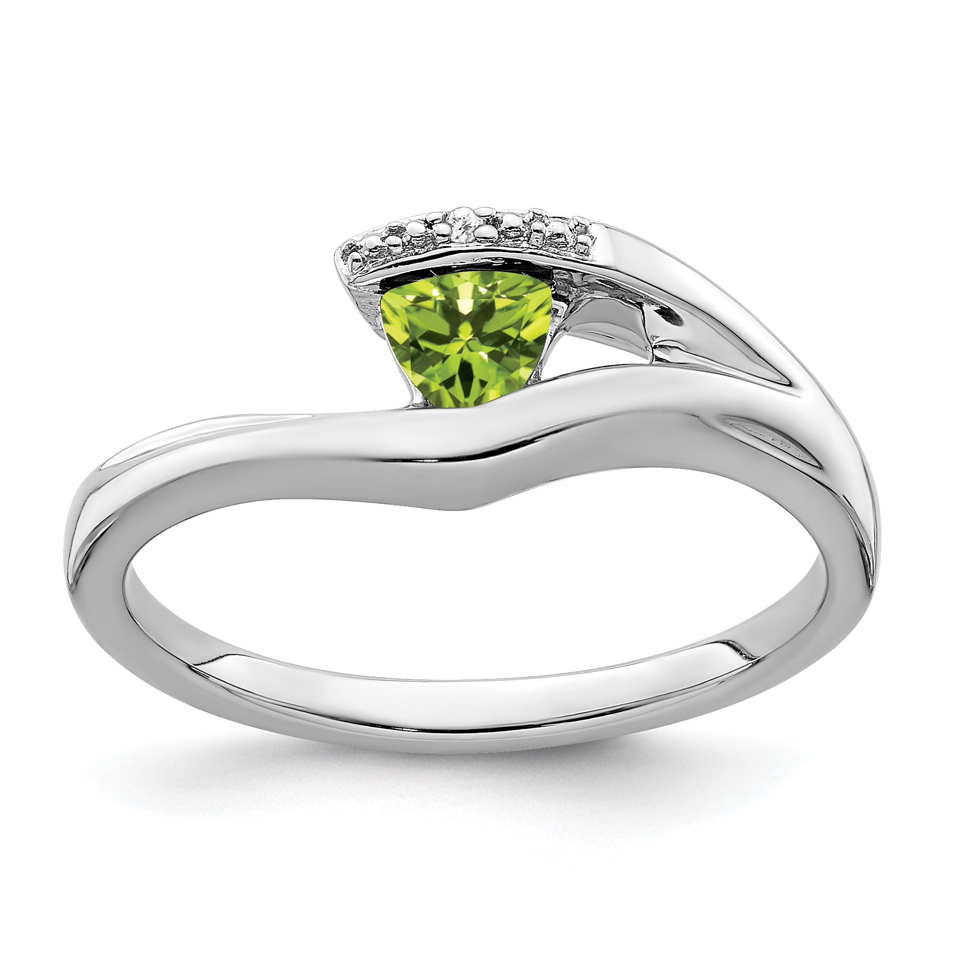 14k White Gold Trillion Peridot and Diamond Ring