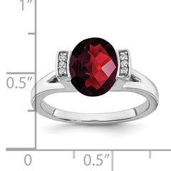 14k White Gold Oval Garnet and Diamond Ring