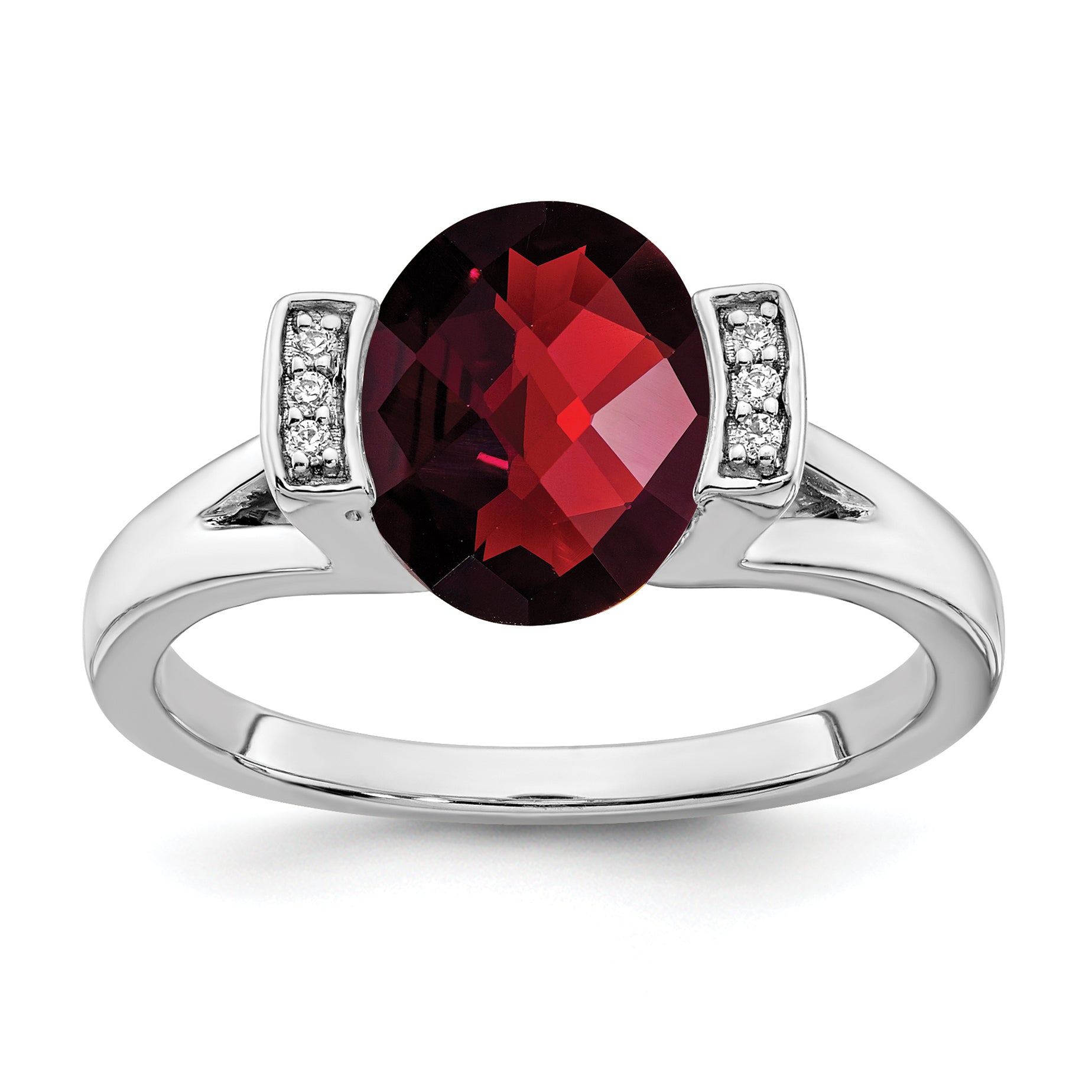 14k White Gold Oval Garnet and Diamond Ring