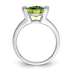 14k White Gold Oval Peridot and Diamond Ring