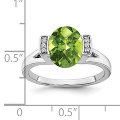 14k White Gold Oval Peridot and Diamond Ring