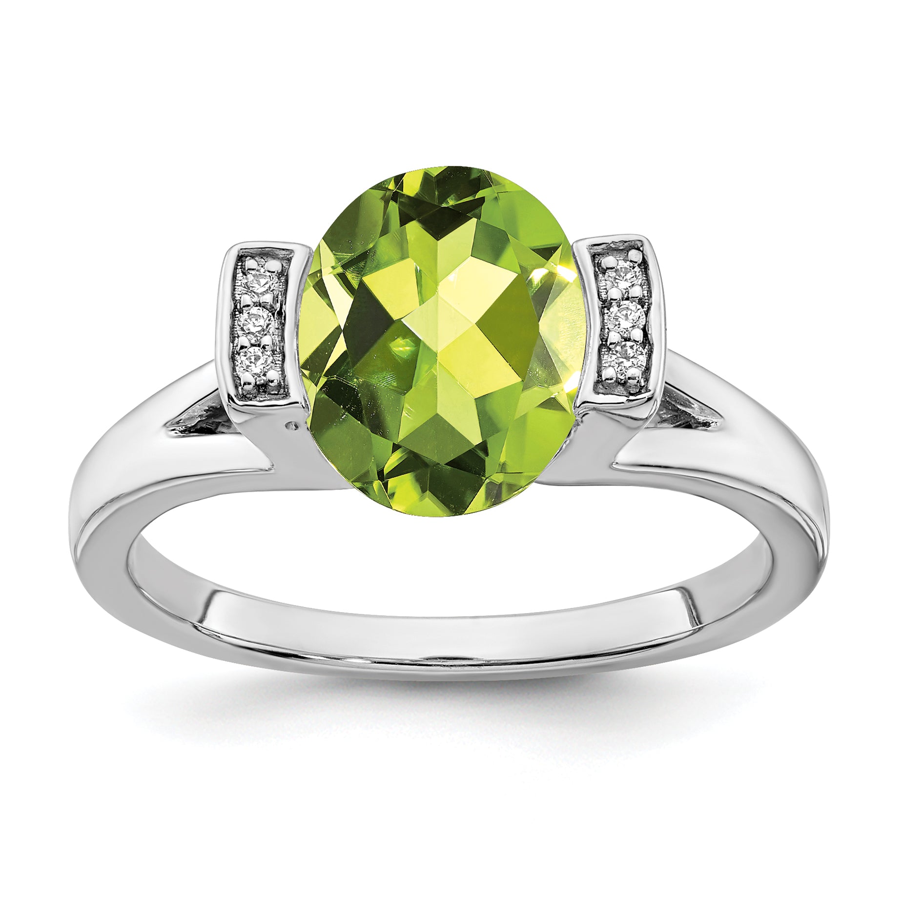14k White Gold Oval Peridot and Diamond Ring