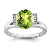 14k White Gold Oval Peridot and Diamond Ring