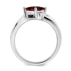 14k White Gold Square Garnet and Diamond Ring