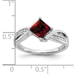 14k White Gold Square Garnet and Diamond Ring