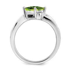14k White Gold Square Peridot and Diamond Ring