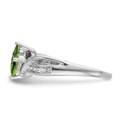 14k White Gold Square Peridot and Diamond Ring