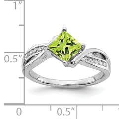 14k White Gold Square Peridot and Diamond Ring