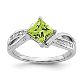 14k White Gold Square Peridot and Diamond Ring