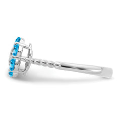 14k White Gold Blue Topaz and Diamond Floral Ring