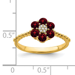 14k Garnet and Diamond Floral Ring