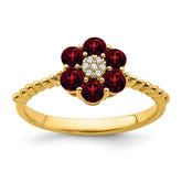 14k Garnet and Diamond Floral Ring