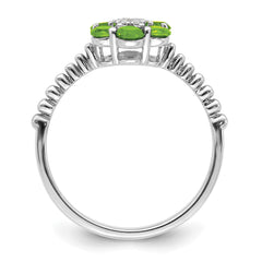 14k White Gold Peridot and Diamond Floral Ring