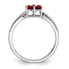 14k White Gold Garnet and Diamond Floral Ring