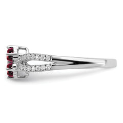 14k White Gold Garnet and Diamond Floral Ring