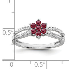 14k White Gold Garnet and Diamond Floral Ring
