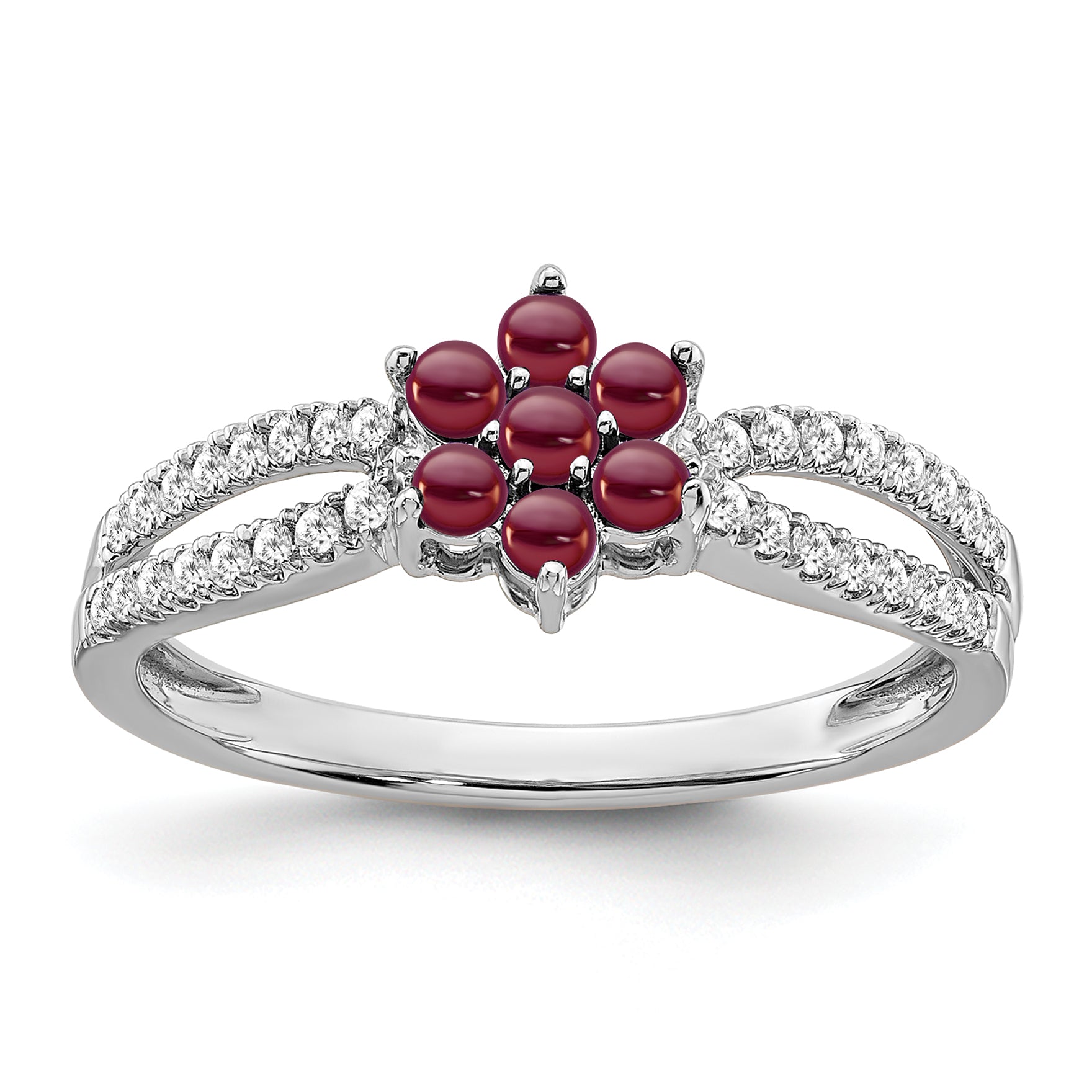 14k White Gold Garnet and Diamond Floral Ring