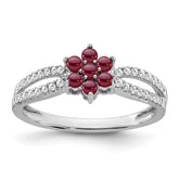 14k White Gold Garnet and Diamond Floral Ring