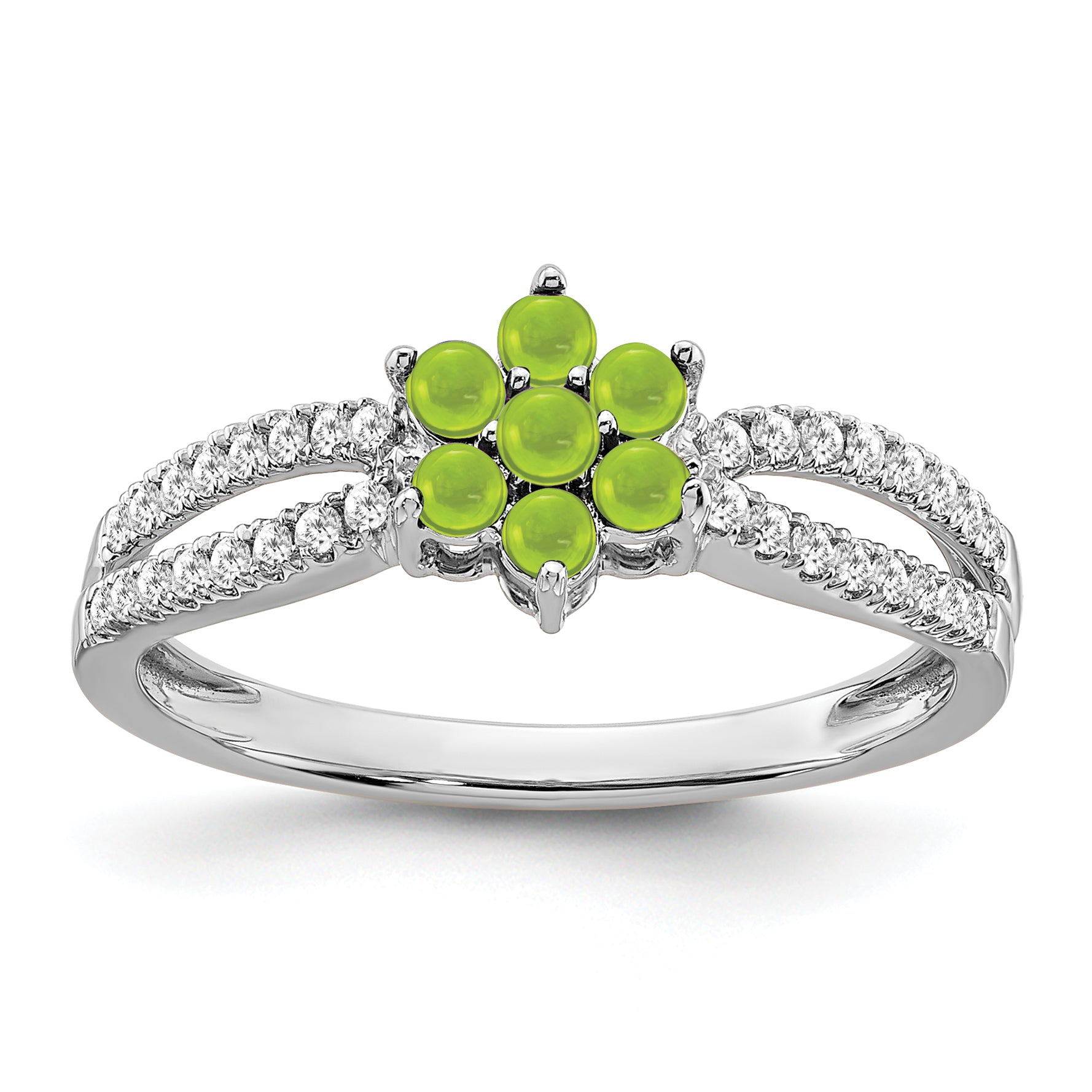 14k White Gold Peridot and Diamond Floral Ring