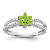 14k White Gold Peridot and Diamond Floral Ring