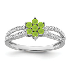 14k White Gold Peridot and Diamond Floral Ring