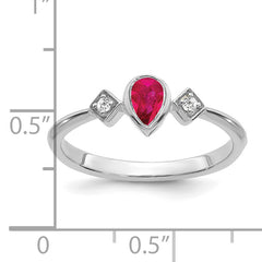 14k White Gold Pear Bezel Ruby and Diamond Ring