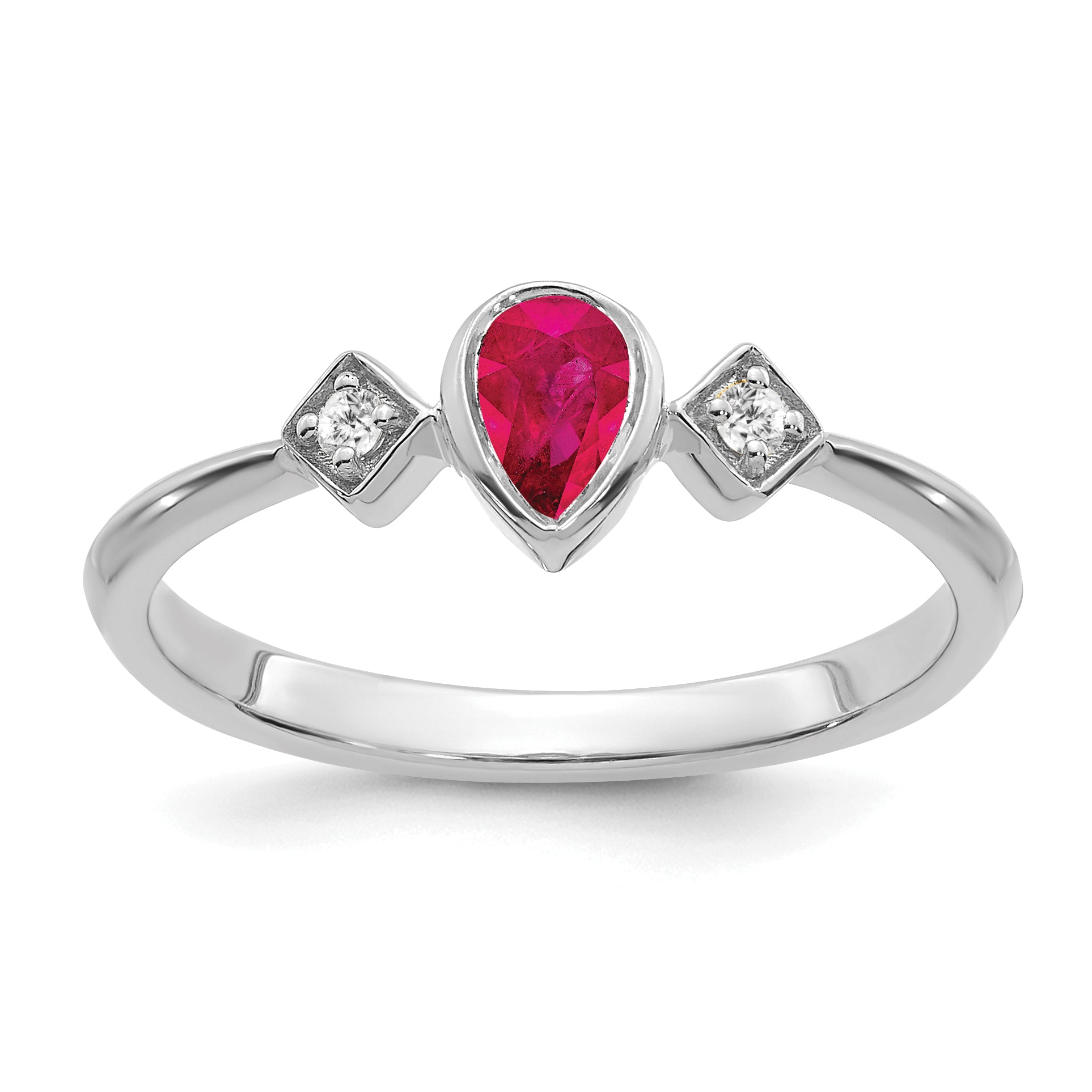 14k White Gold Pear Bezel Ruby and Diamond Ring