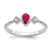 14k White Gold Pear Bezel Ruby and Diamond Ring