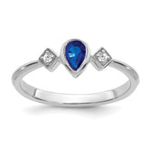 14k White Gold Pear Bezel Sapphire and Diamond Ring