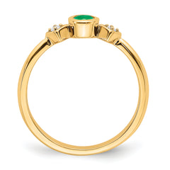 14k Oval Bezel Emerald and Diamond Ring
