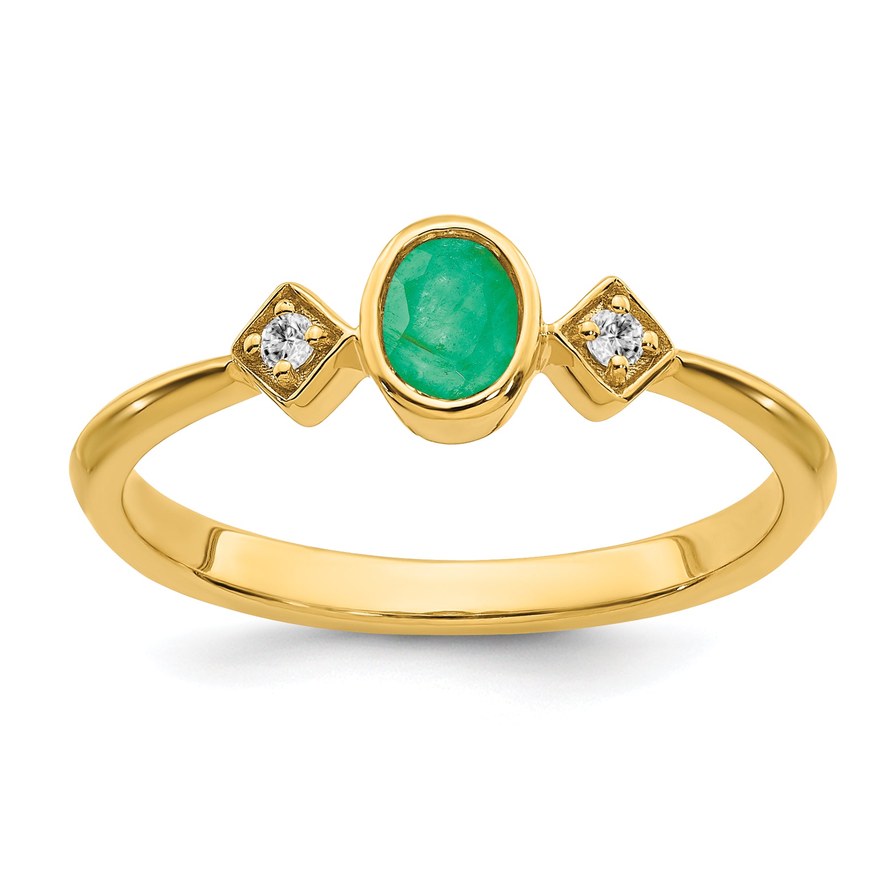14k Oval Bezel Emerald and Diamond Ring