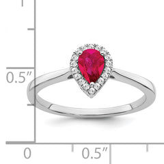 14k White Gold Pear Ruby and Diamond Halo Ring