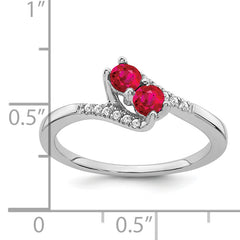 14k White Gold Ruby and Diamond 2-stone Bypass Ring
