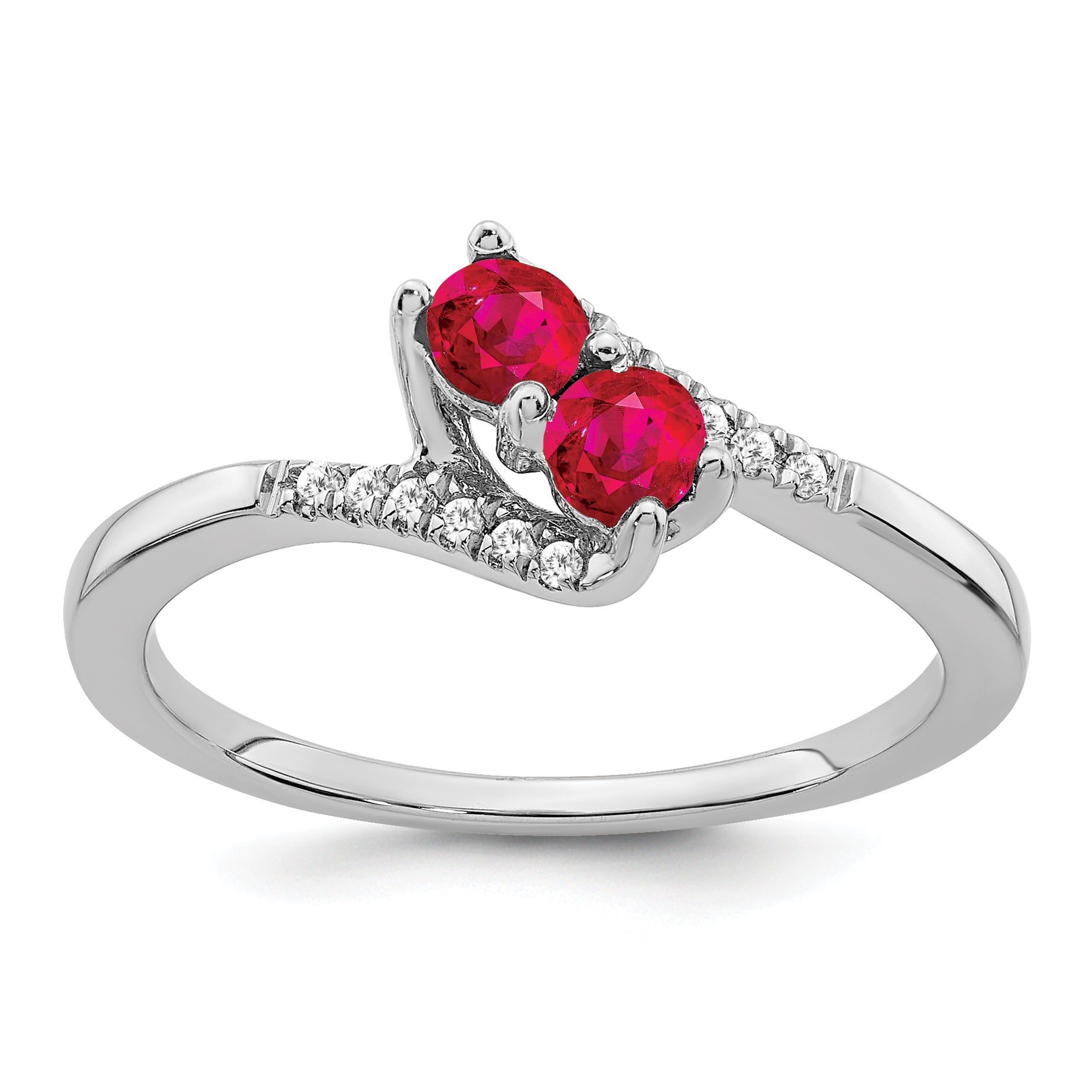 14k White Gold Ruby and Diamond 2-stone Bypass Ring