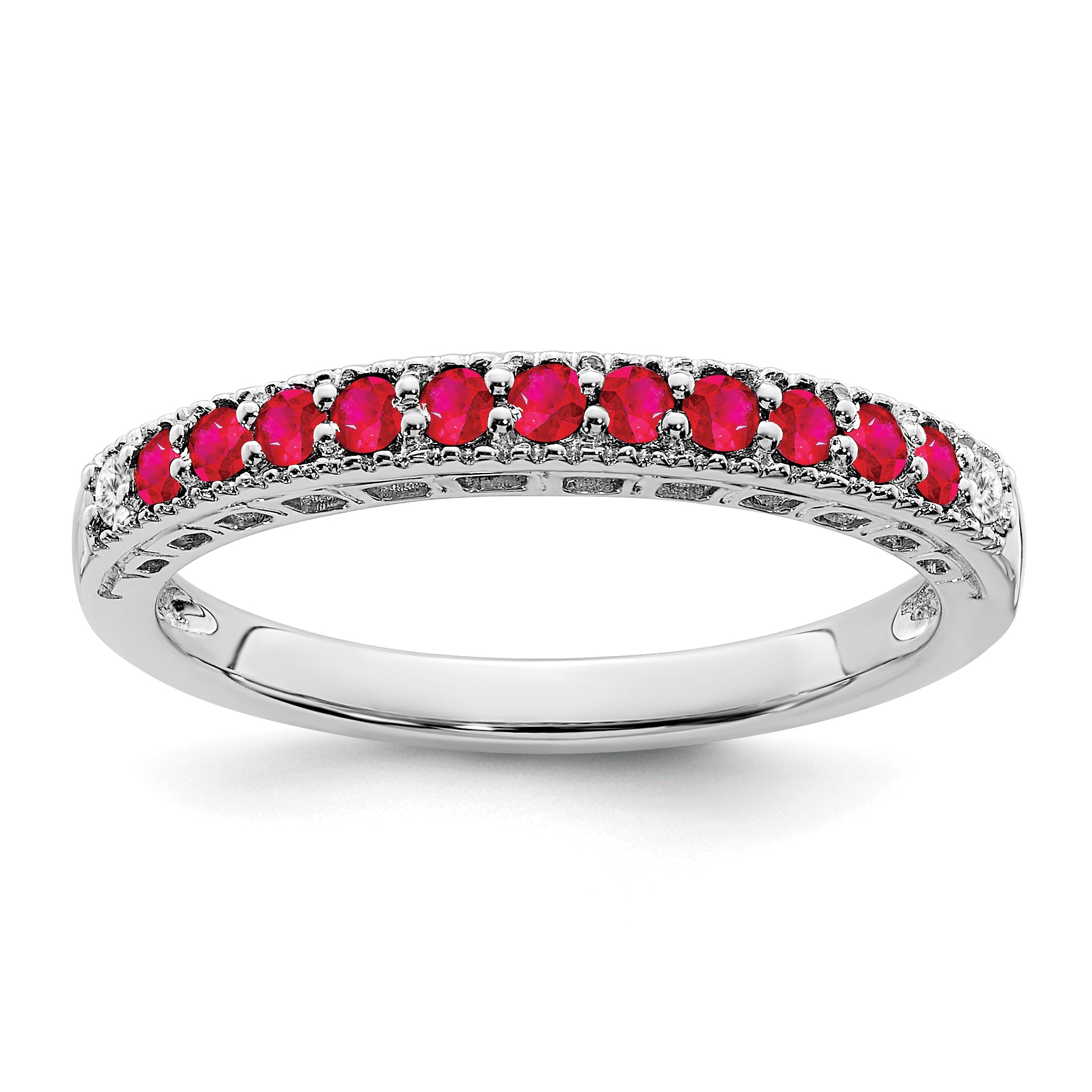 14k White Gold Ruby and Diamond Band