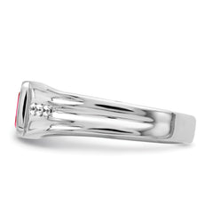 14k White Gold Created Ruby and Diamond Mens Ring
