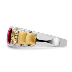 14k Two-tone Created Ruby and Diamond Mens Ring