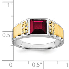 14k Two-tone Created Ruby and Diamond Mens Ring