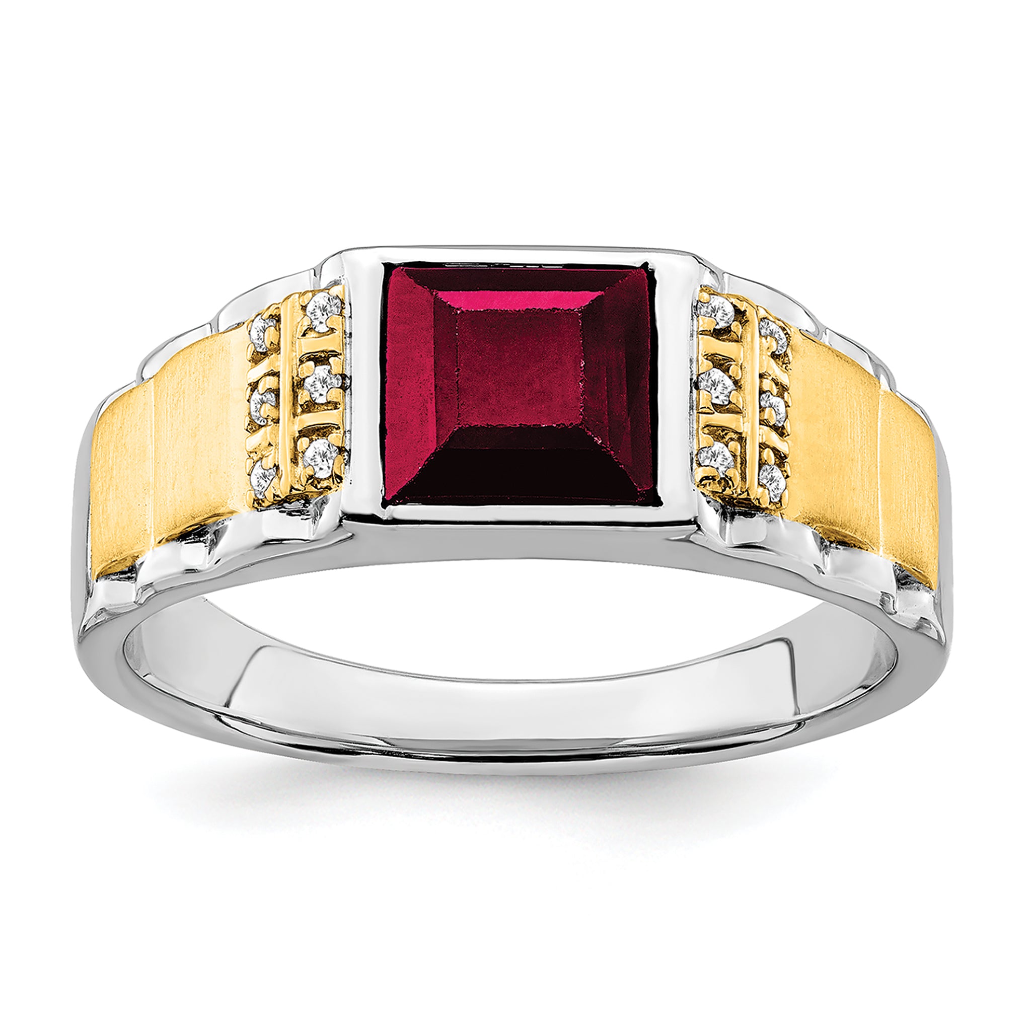 14k Two-tone Created Ruby and Diamond Mens Ring