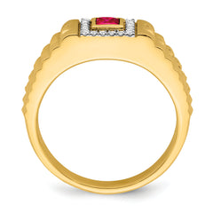 14k Square Ruby and Diamond Mens Ring