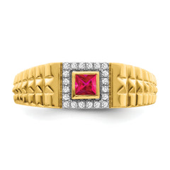 14k Square Ruby and Diamond Mens Ring