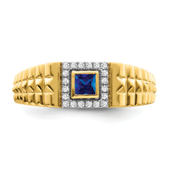 14k Square Sapphire and Diamond Mens Ring