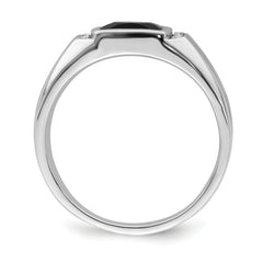 14k White Gold Onyx and Diamond Mens Ring