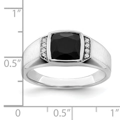 14k White Gold Onyx and Diamond Mens Ring